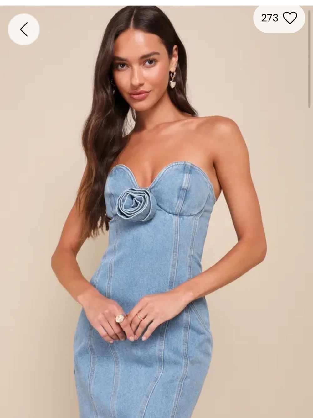 Lulu's Light Blue One-Shoulder Denim Dress with Rose Detail